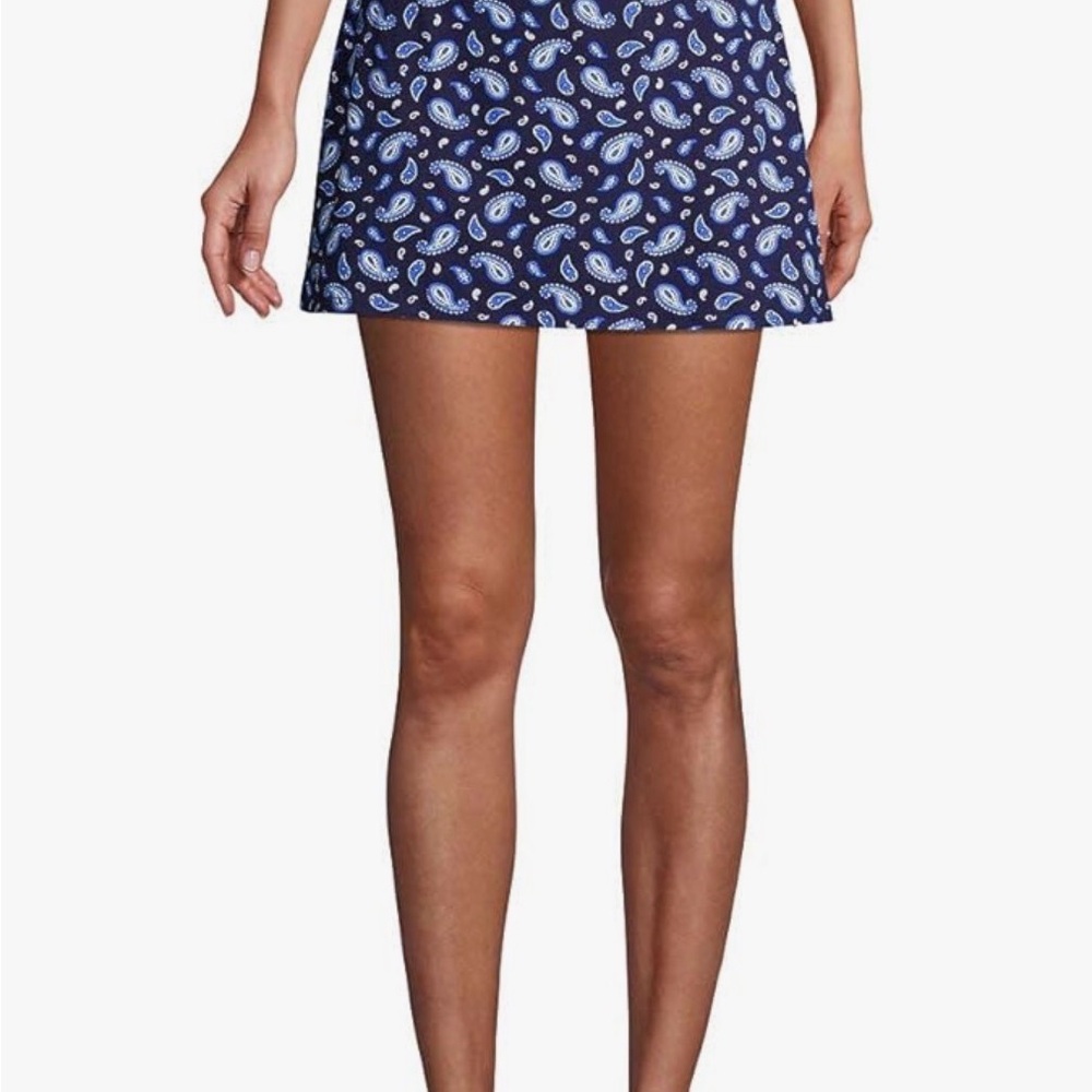 Lands' End Navy Paisley Swim Skirt